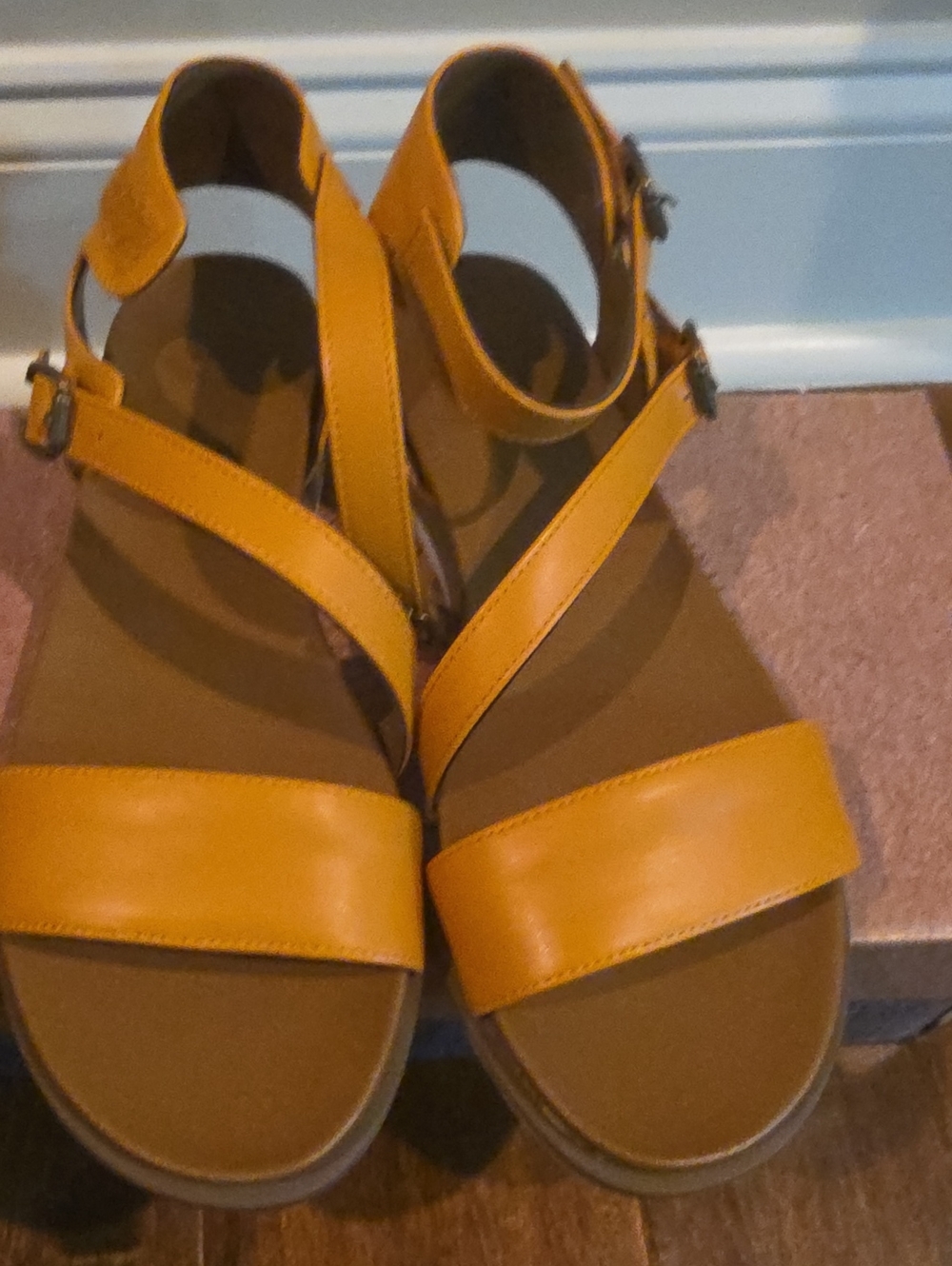 True Craft Mustard Yellow Strappy Flat Sandals